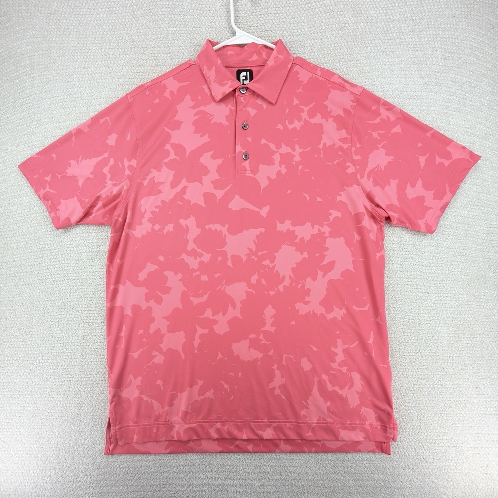 FootJoy FJ Golf Polo Shirt Mens Large Pink Floral Performance Stretch Golf